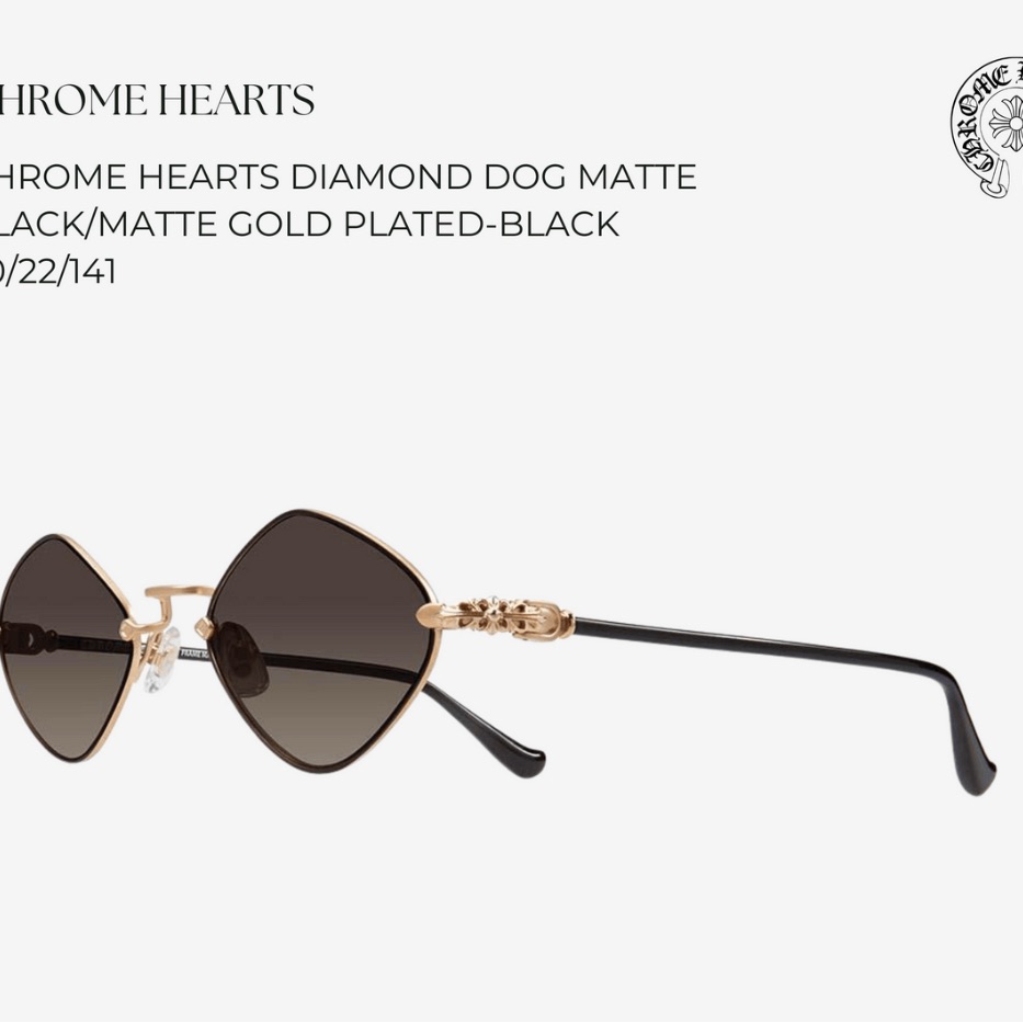 Brand New Chrome Hearts Ch Diamond Dog Sunglasses Matte BlackMatte GoldPlated
